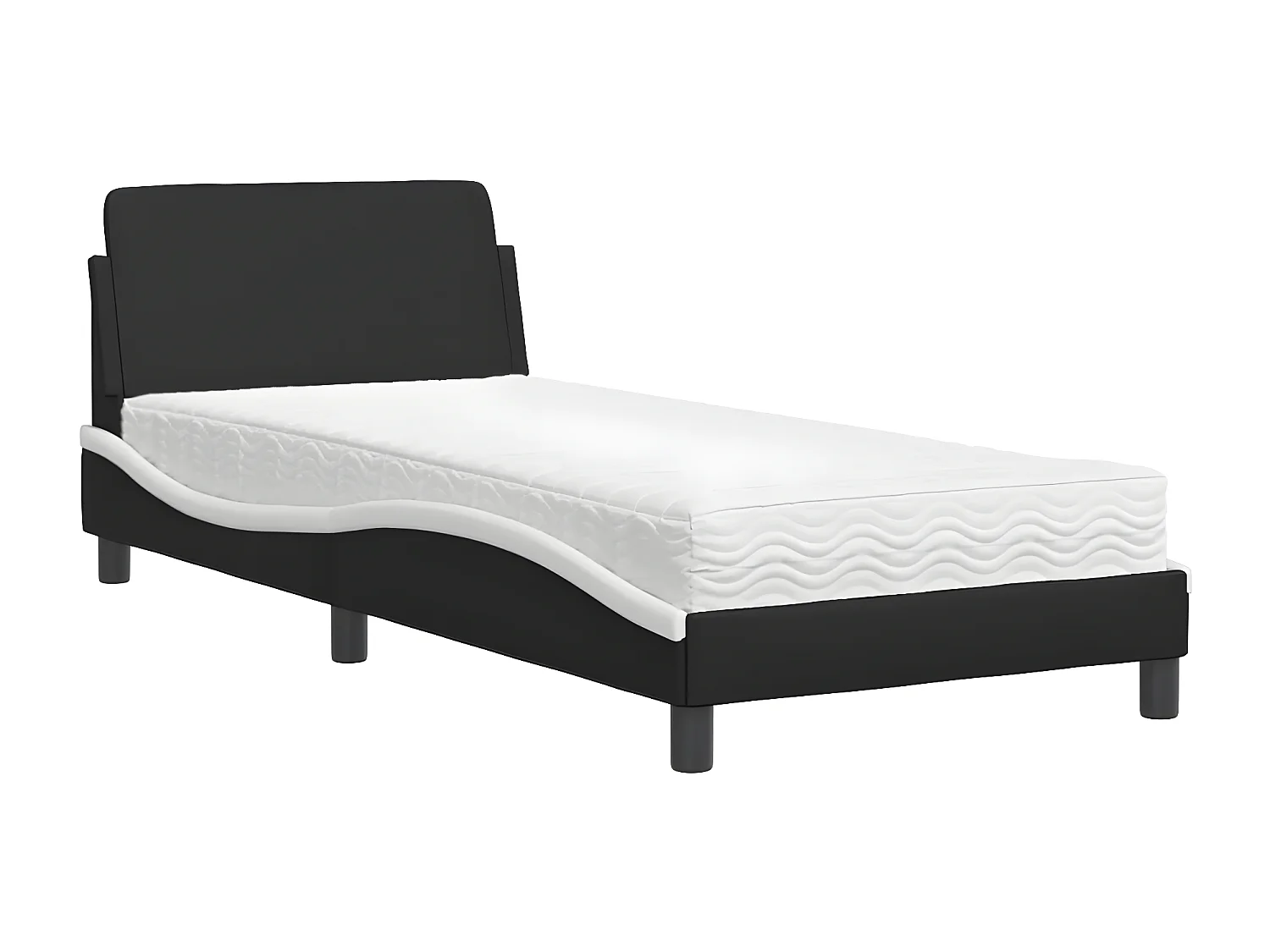 Lit avec matelas noir et blanc 80x200 similicuir