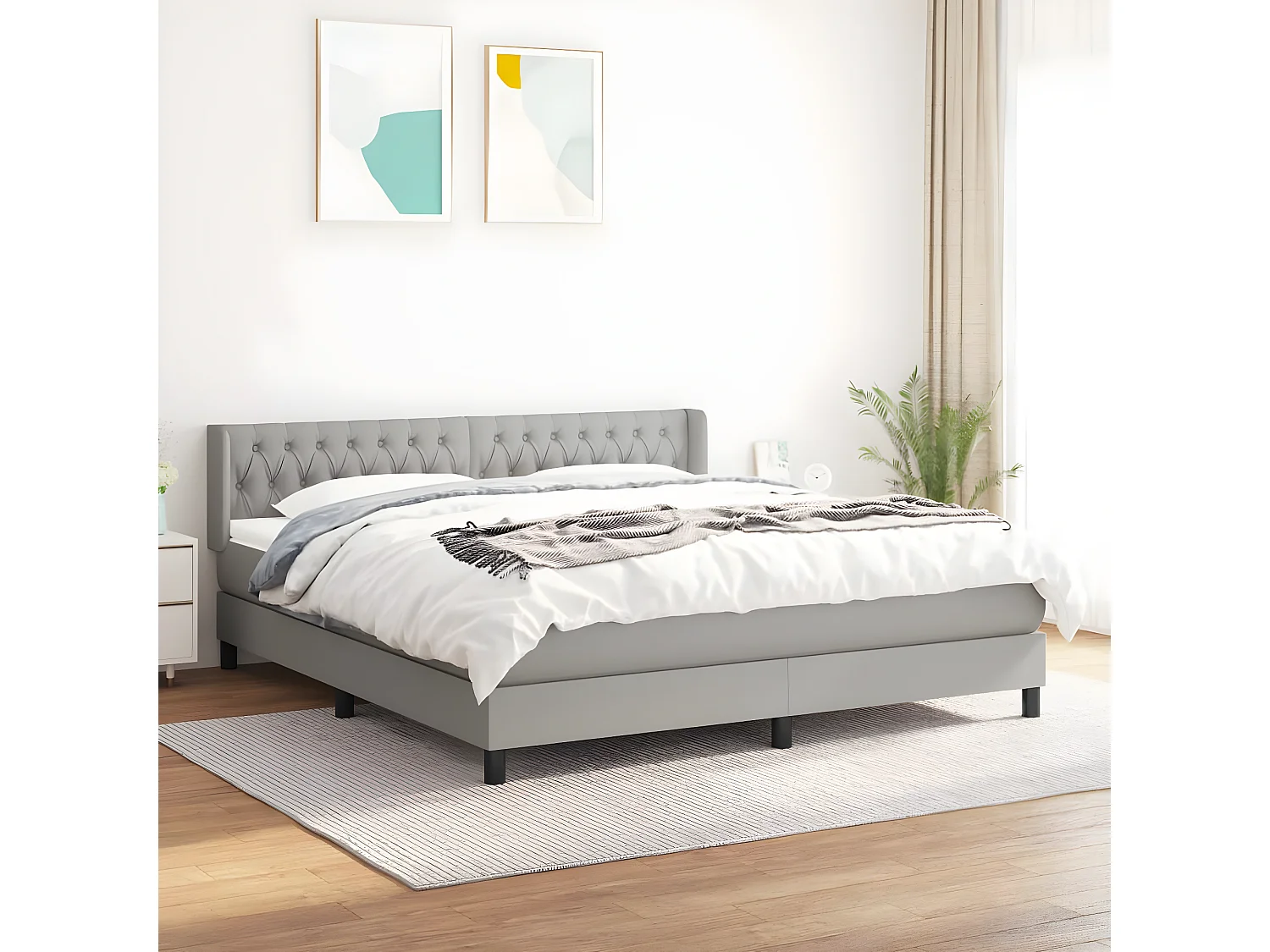 Sommier à lattes de lit avec matelas Gris clair 180x200 Tissu