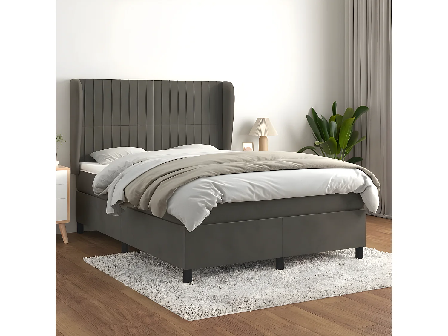 Sommier à lattes de lit et matelas Gris foncé 140x190 Velours