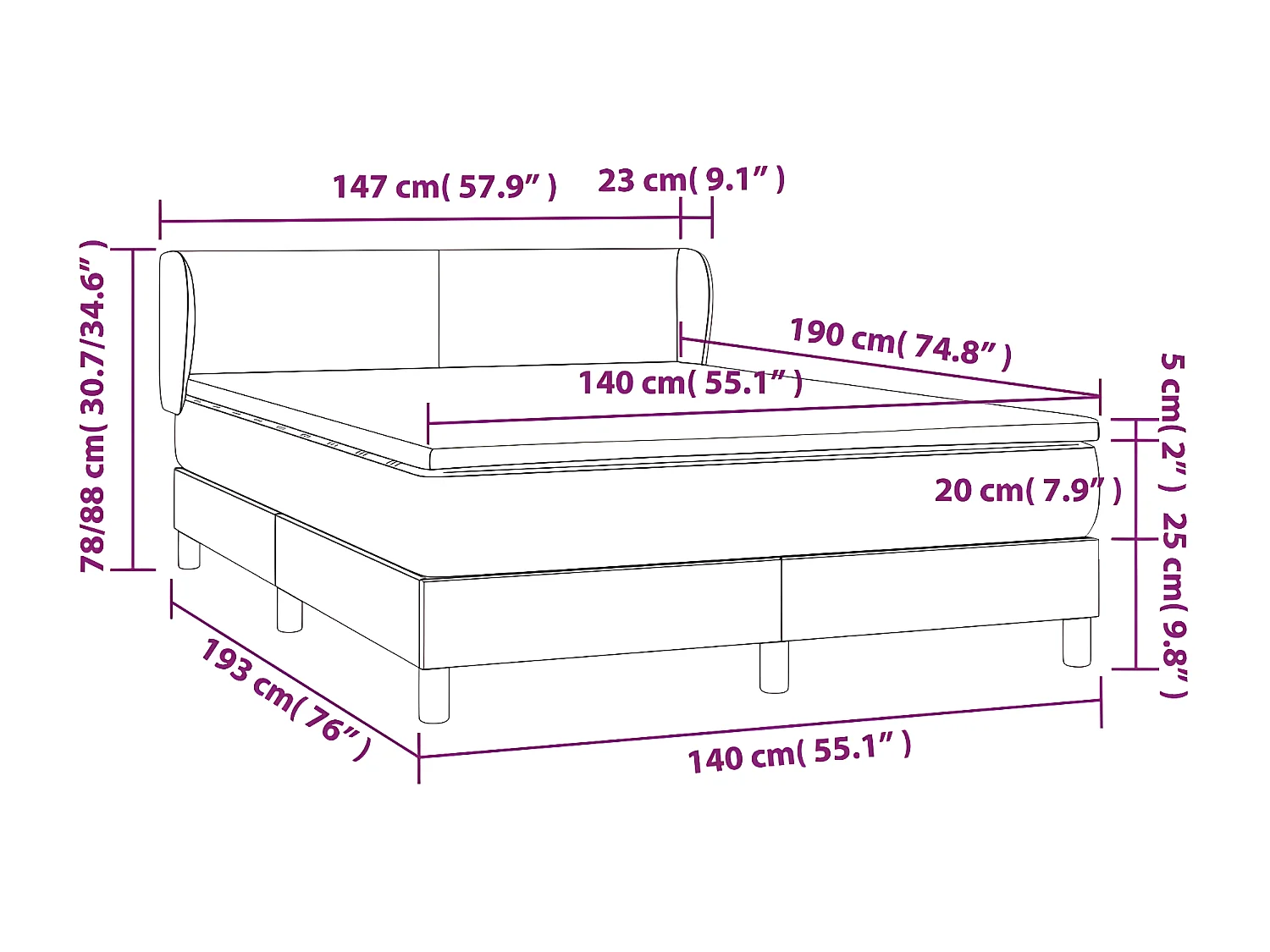 Sommier à lattes de lit avec matelas Blanc 140x190 Similicuir