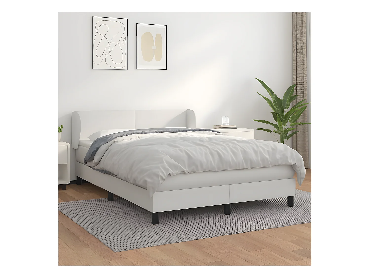 Sommier à lattes de lit avec matelas Blanc 140x190 Similicuir
