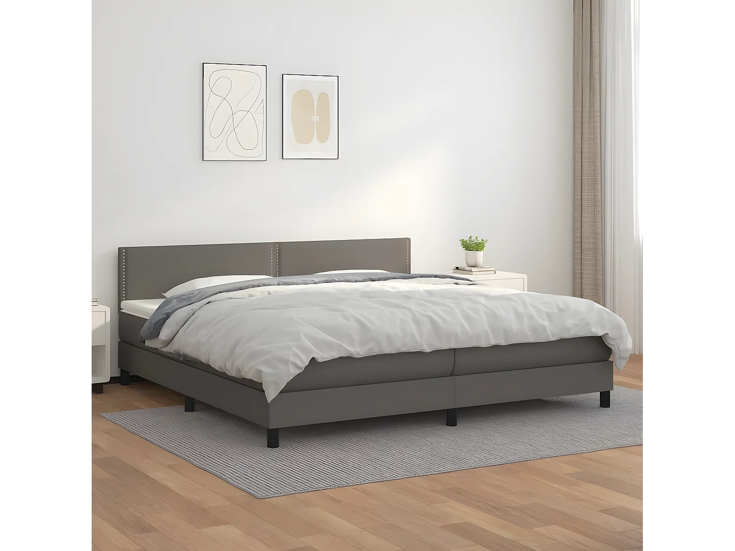 Sommier à lattes de lit avec matelas Gris 200x200 Similicuir