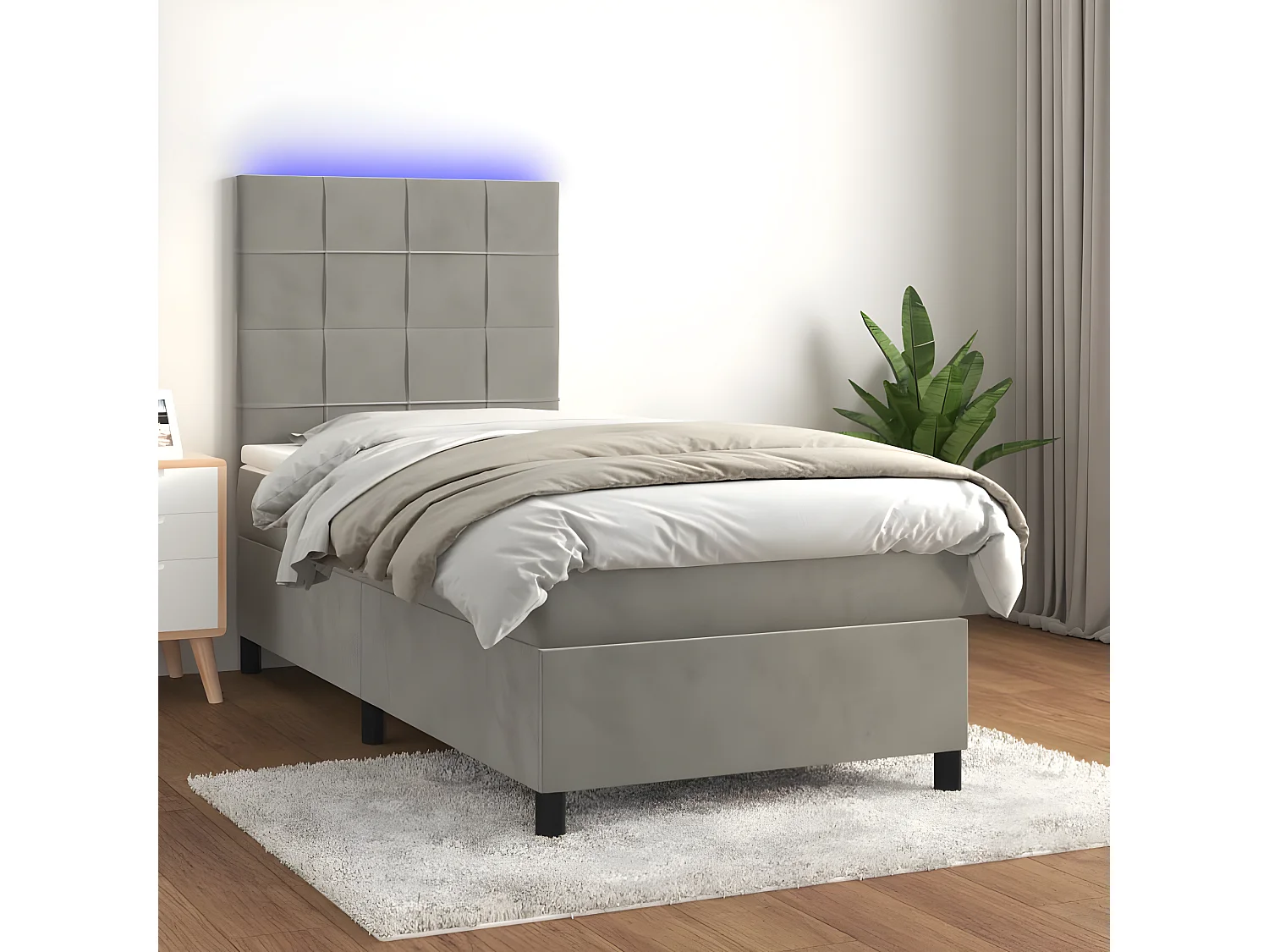 vidaXL Cama box spring colchón y LED terciopelo gris claro 100x200 cm