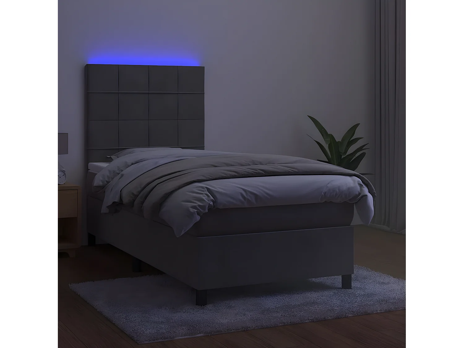 vidaXL Cama box spring colchón y LED terciopelo gris claro 100x200 cm