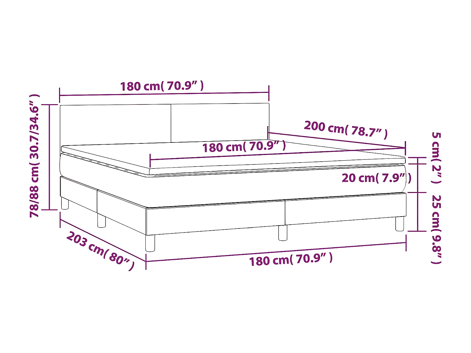 Sommier à lattes de lit avec matelas LED Crème 180x200 Tissu