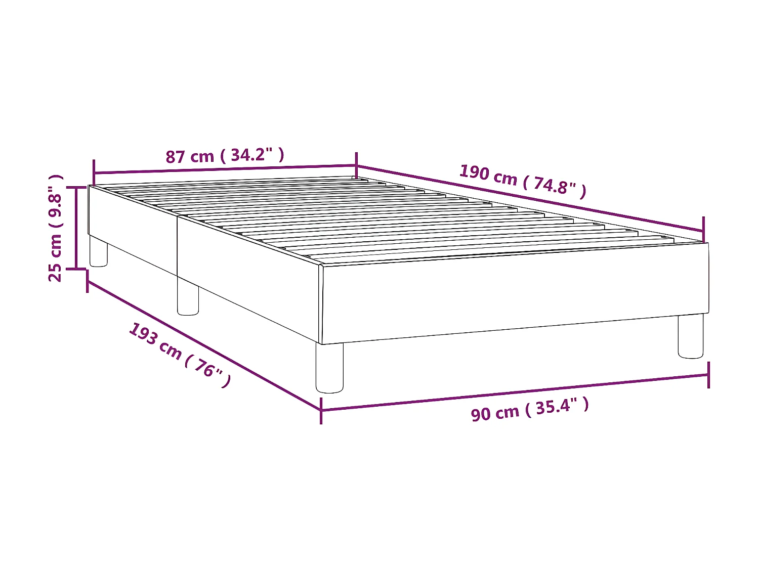 Cadre de lit Gris 90x190 Similicuir