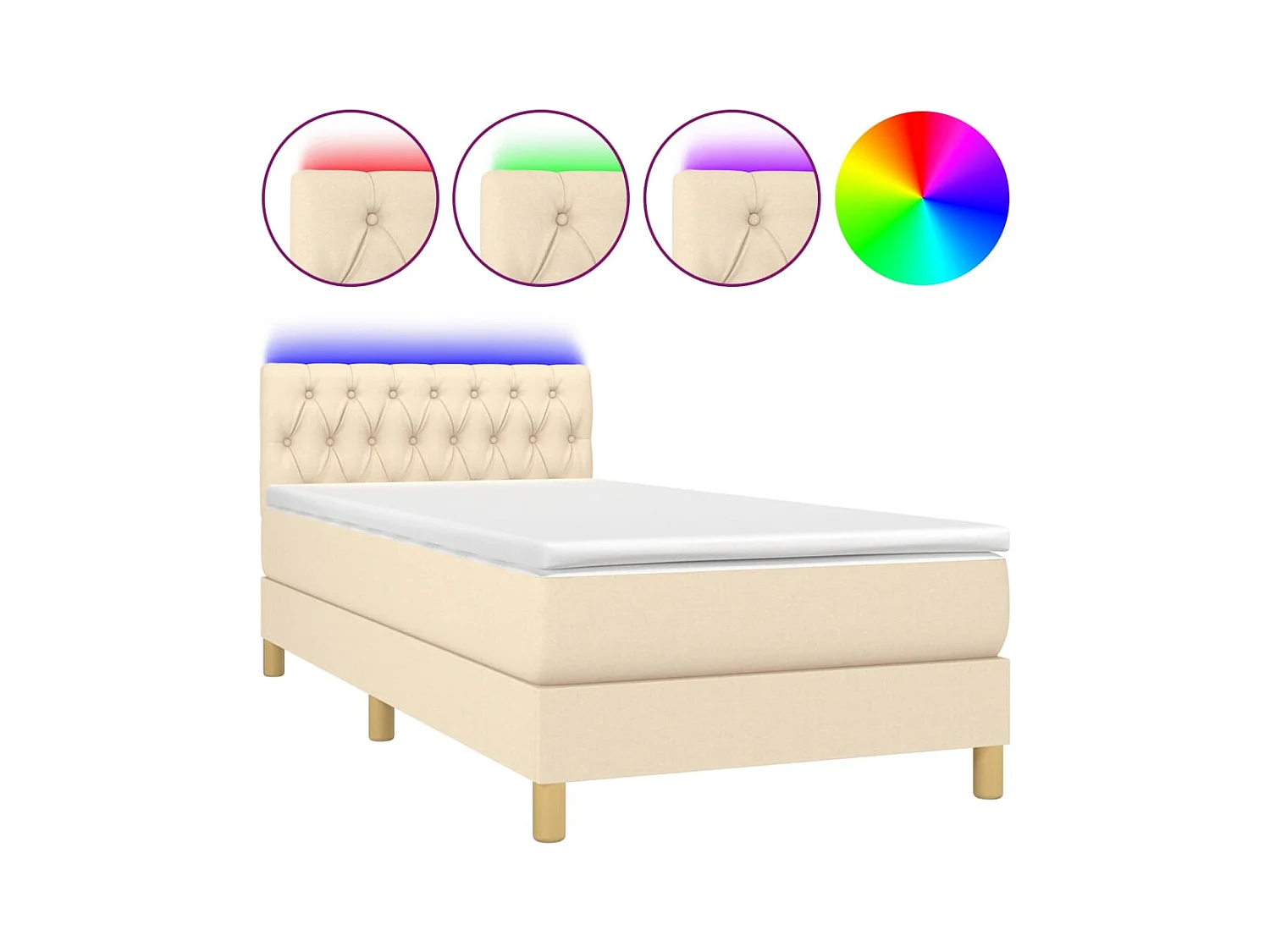 Sommier à lattes de lit avec matelas LED Crème 90x200 Tissu