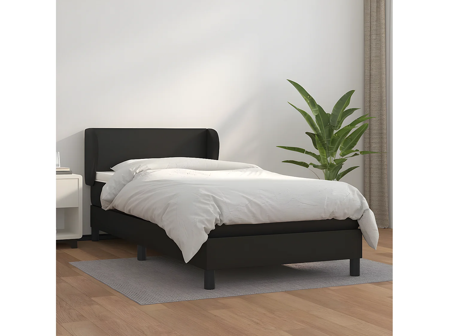 Sommier à lattes de lit avec matelas Noir 100x200 Similicuir