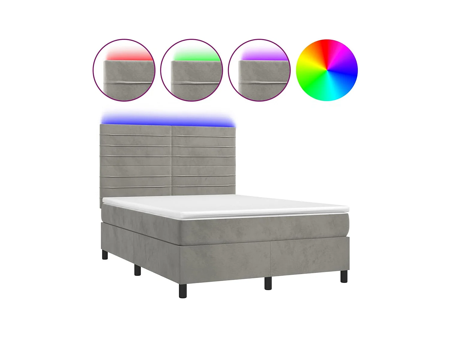 Sommier à lattes de lit avec matelas LED Gris clair 140x200