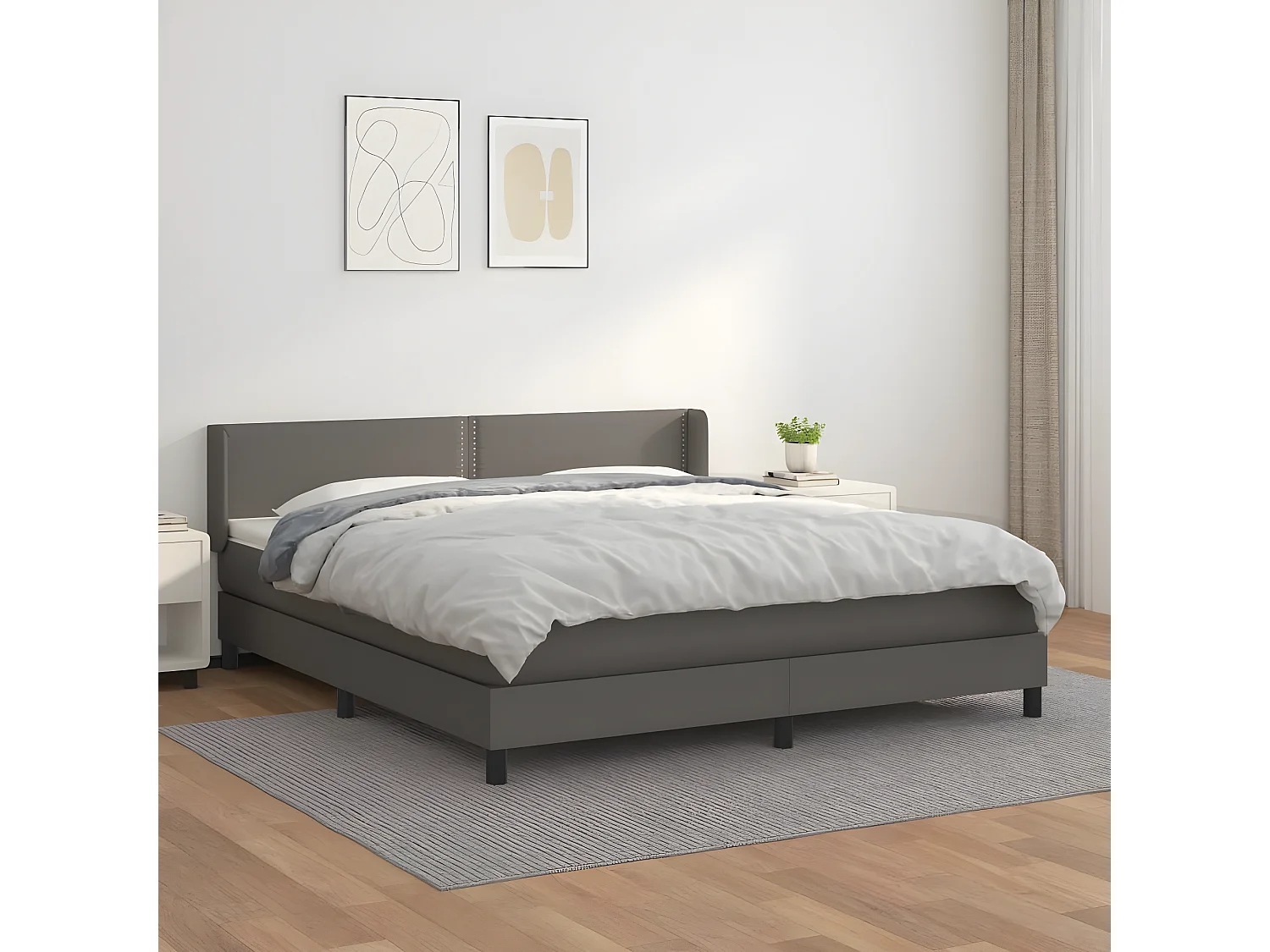 Sommier à lattes de lit avec matelas Gris 180x200 Similicuir