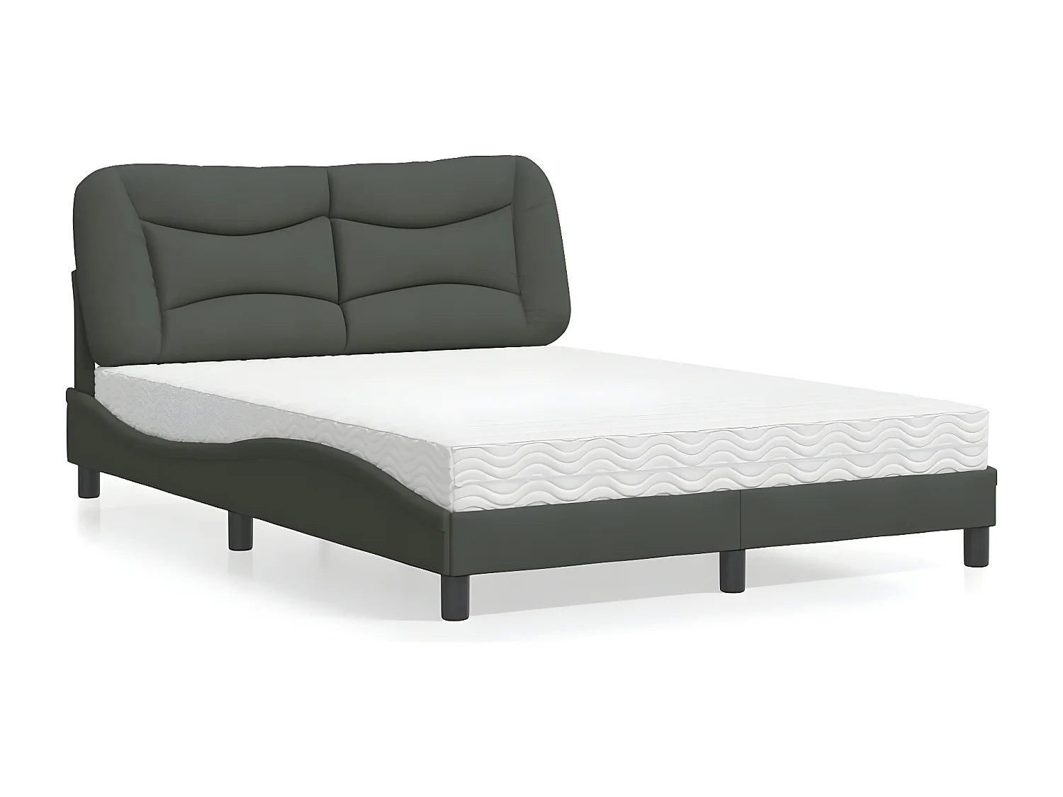 Lit avec matelas gris foncé 140x200 tissu
