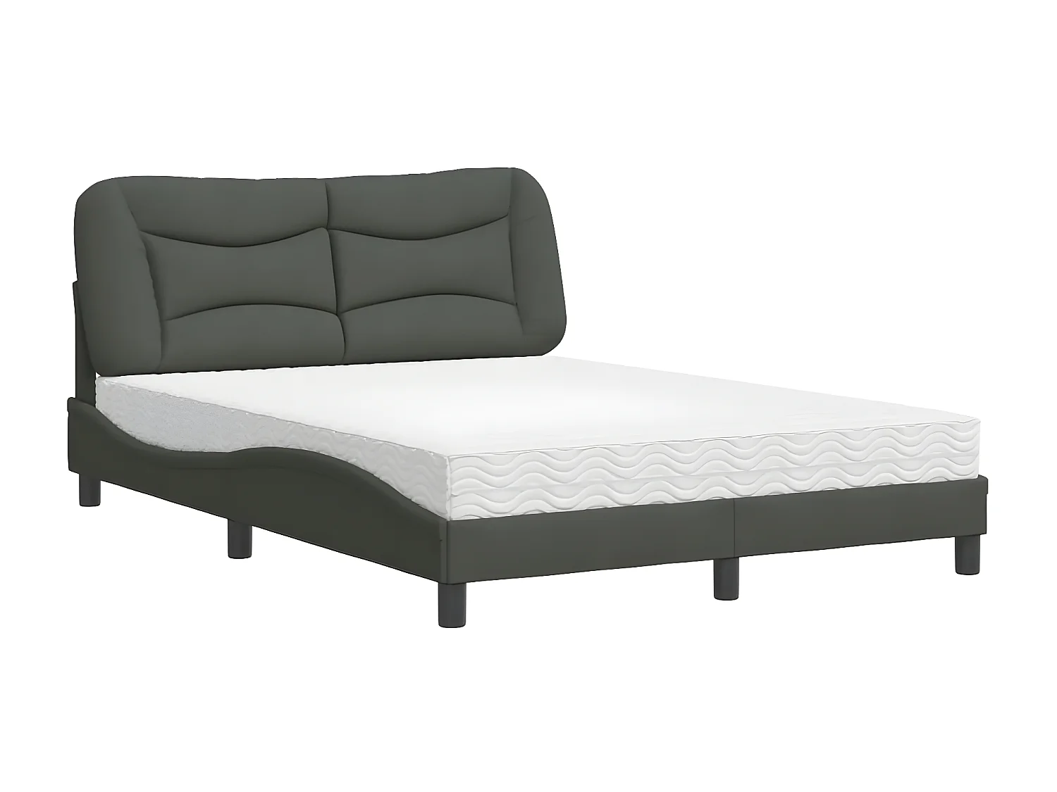 Lit avec matelas gris foncé 140x200 tissu