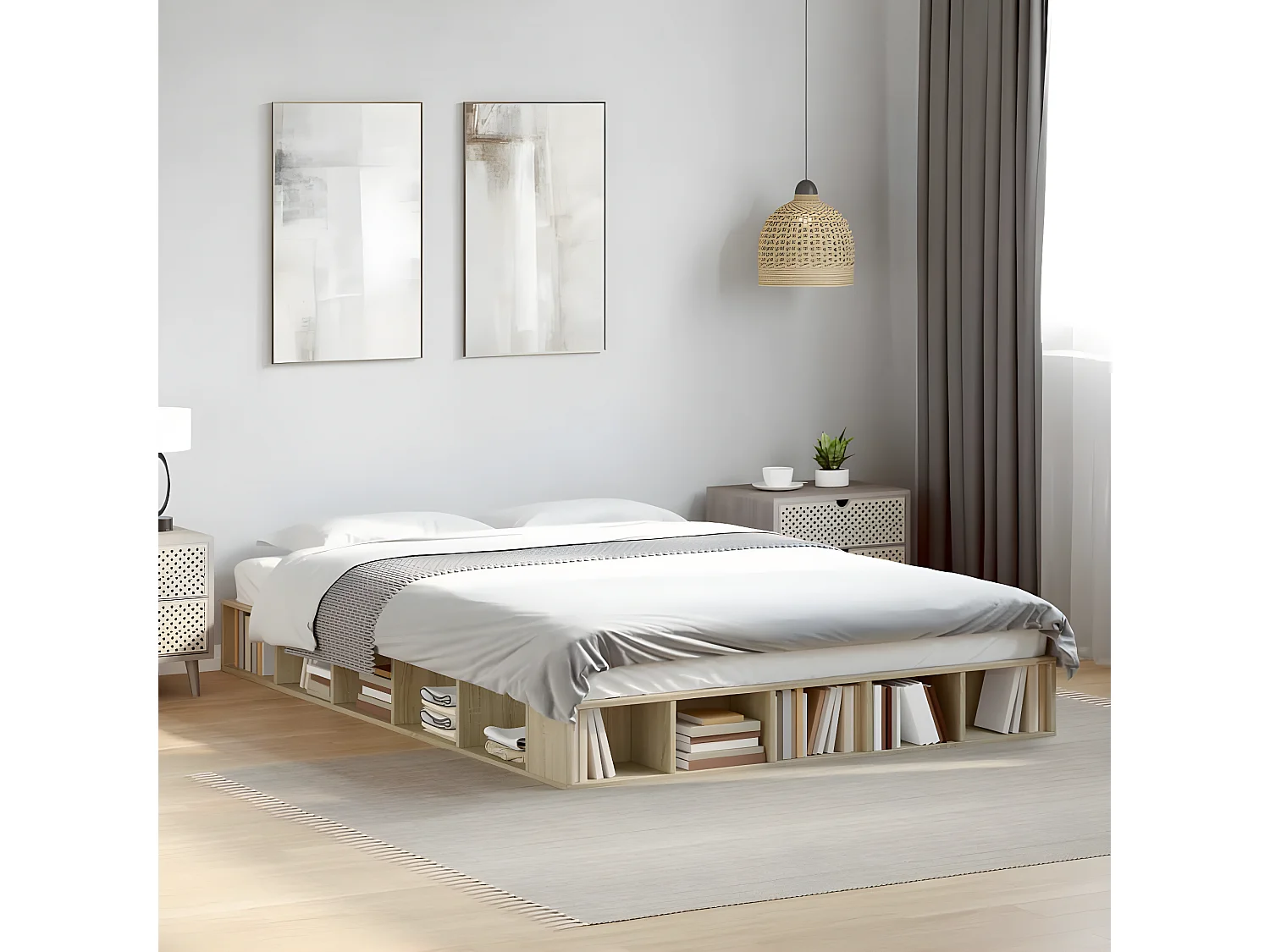 Cadre de lit chêne sonoma 160x200 bois d'ingénierie