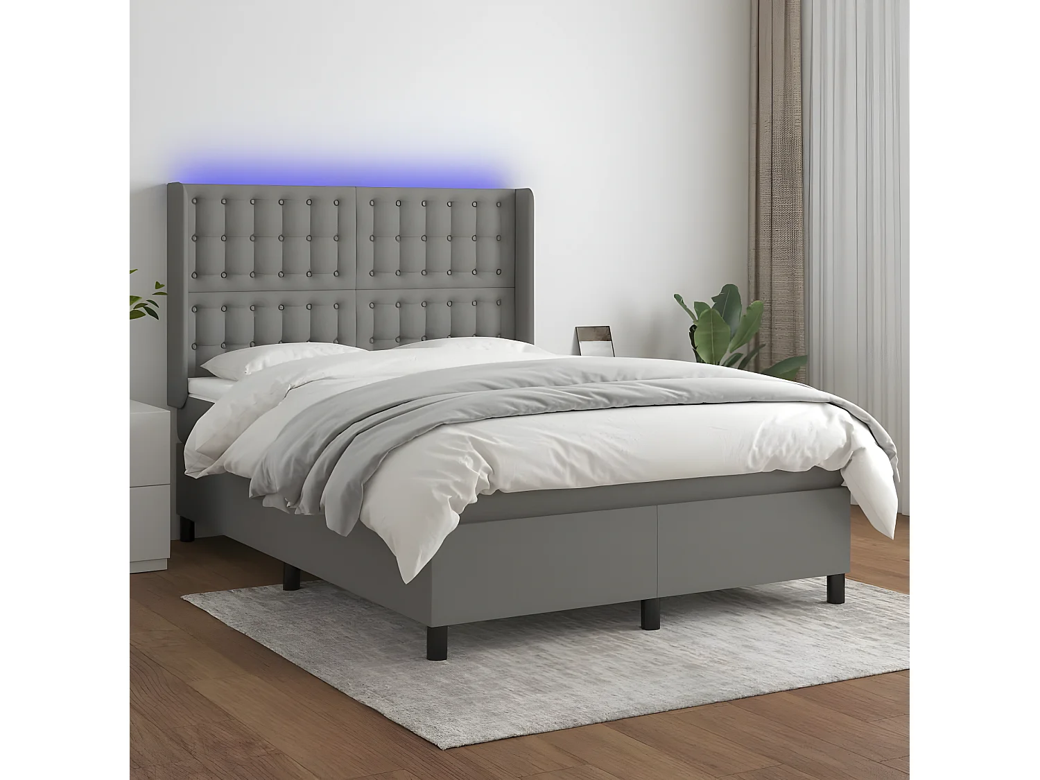 Sommier à lattes de lit matelas LED Gris foncé 140x200 Tissu