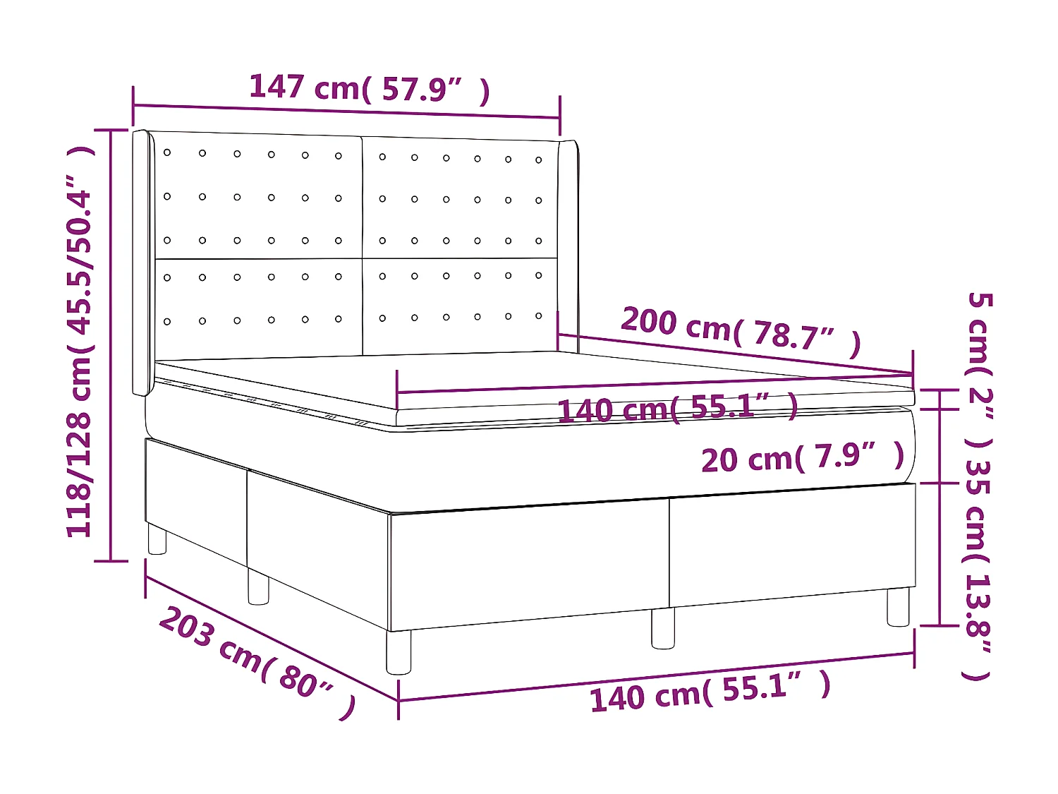 Sommier à lattes de lit matelas LED Gris foncé 140x200 Tissu