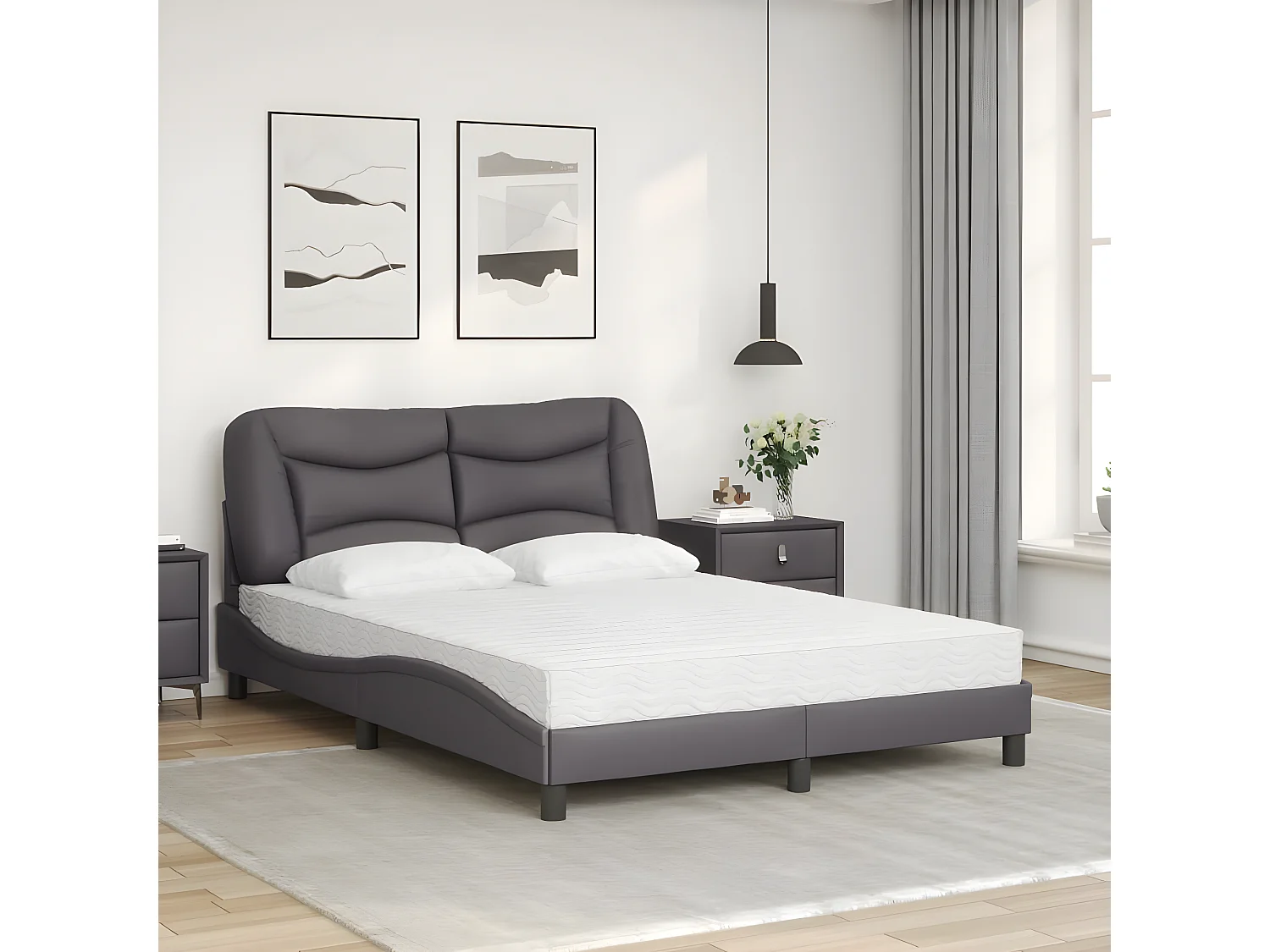 Lit avec matelas gris 120x200 similicuir