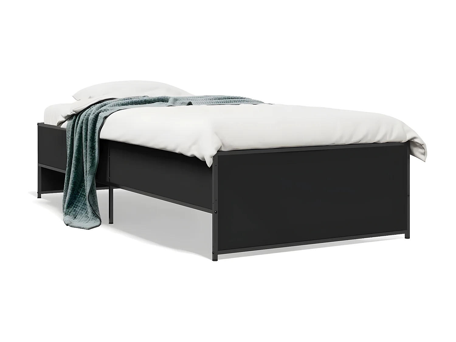 Cadre de lit noir 90x190 bois d'ingénierie et métal