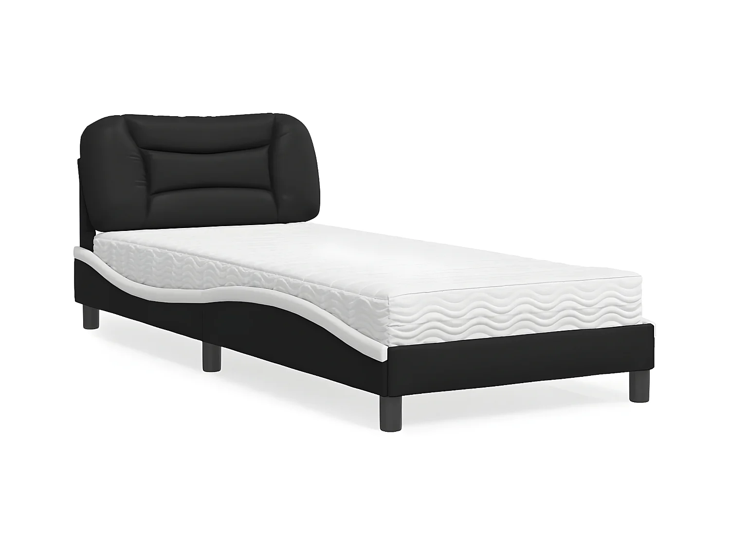 Lit avec matelas noir et blanc 90x200 similicuir