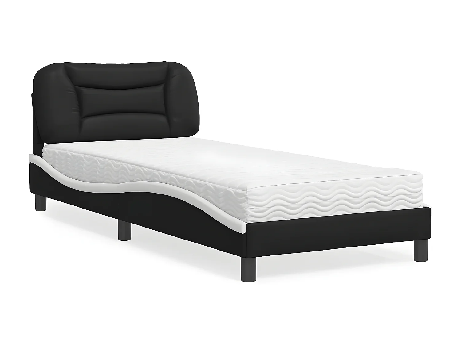 Lit avec matelas noir et blanc 90x200 similicuir