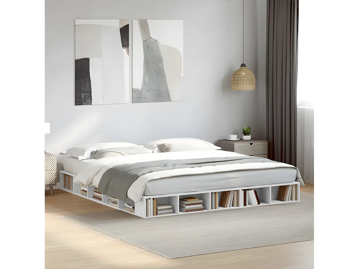 Cadre de lit blanc 200x200 bois d'ingénierie