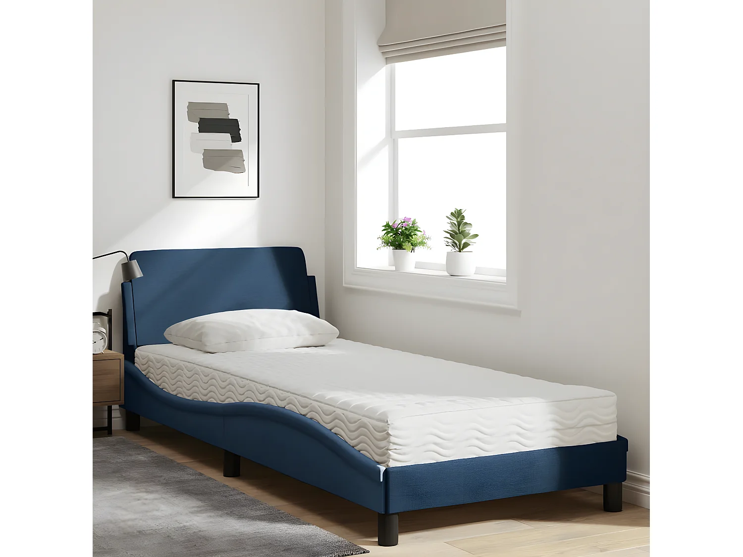 Lit avec matelas bleu 80x200 tissu