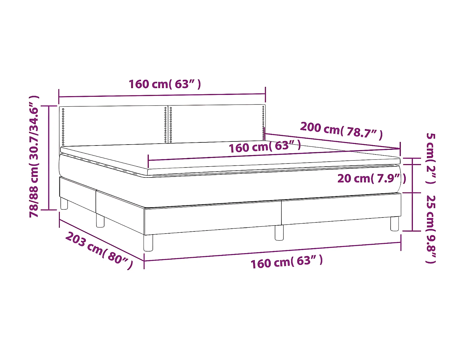 Sommier à lattes de lit avec matelas et LED Blanc 160x200