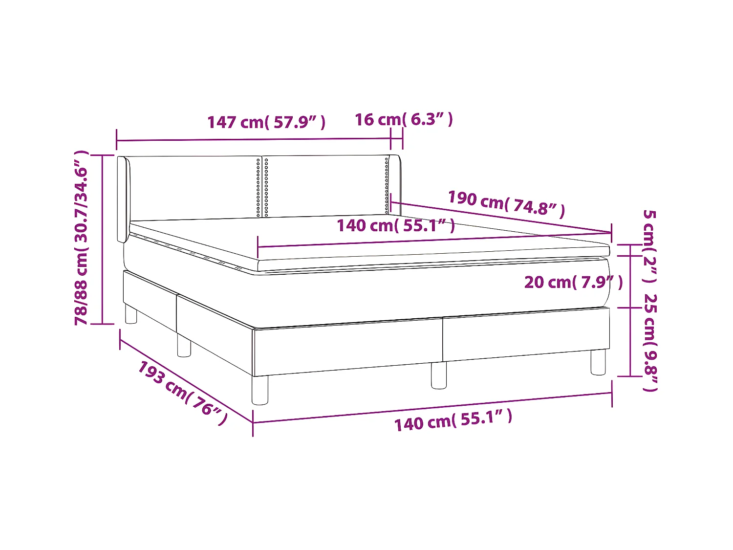 Sommier à lattes de lit avec matelas Cappuccino 140x190