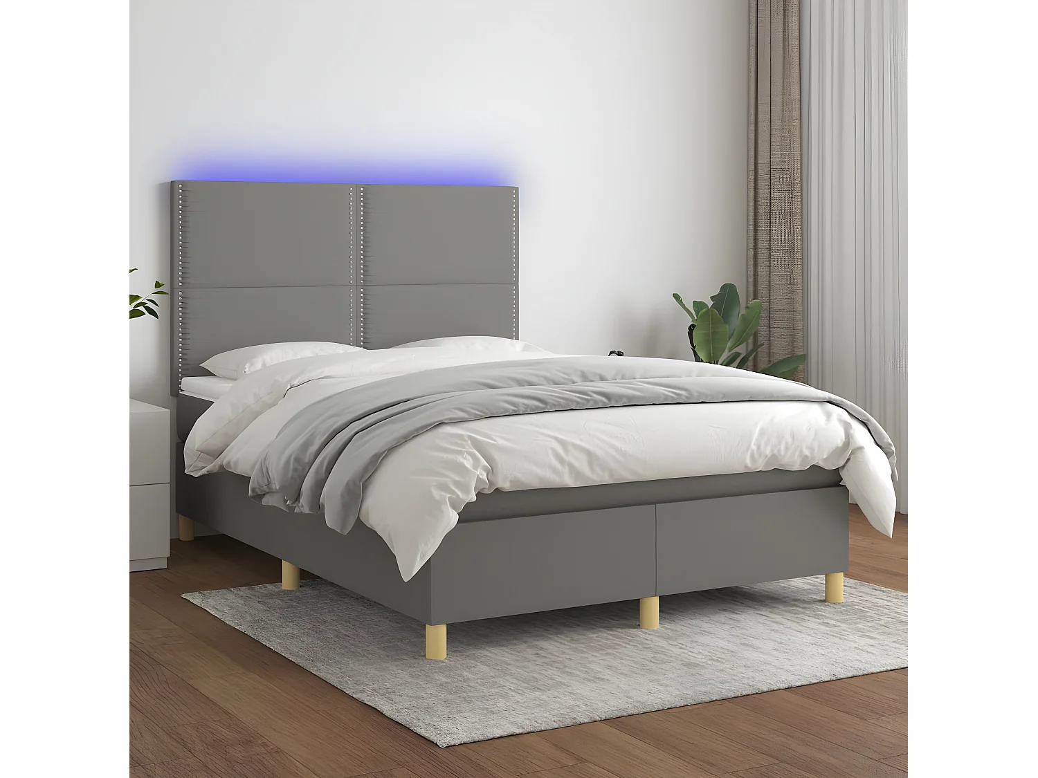 Sommier à lattes de lit et matelas et LED Gris foncé 140x190