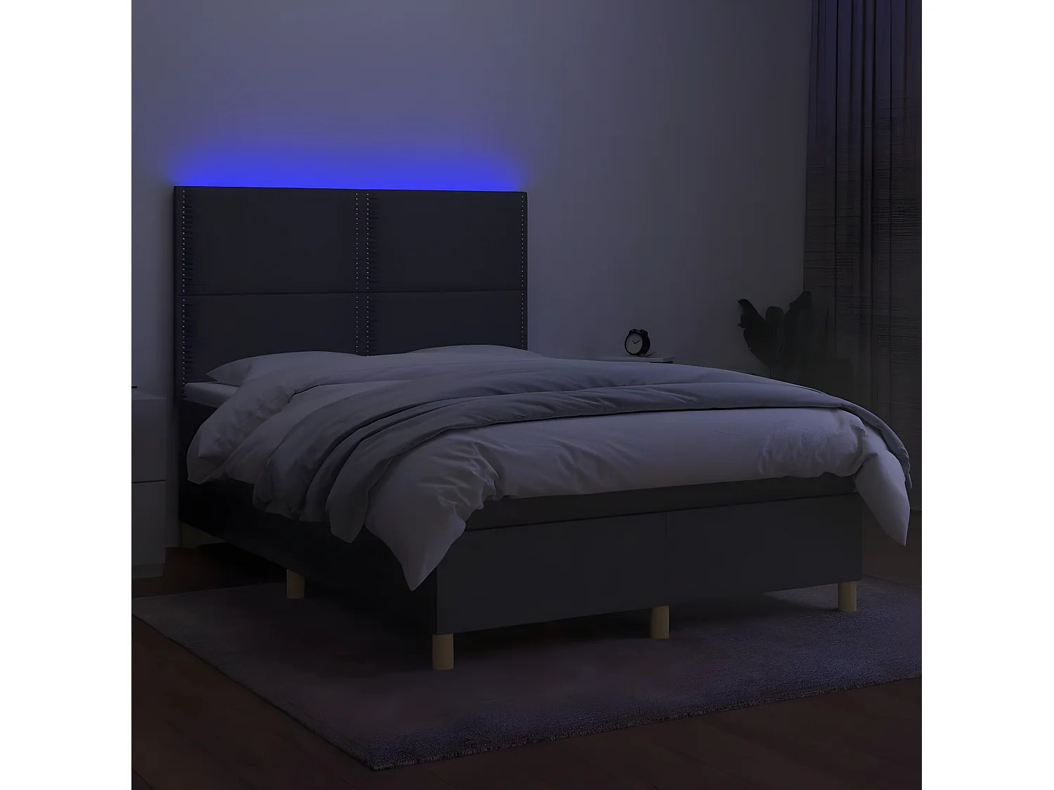 Sommier à lattes de lit et matelas et LED Gris foncé 140x190