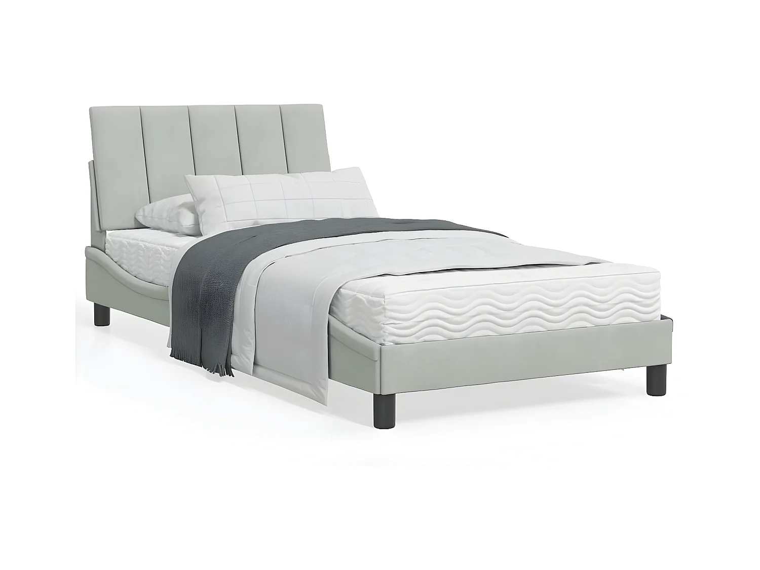 Lit avec matelas gris clair 100x200 velours