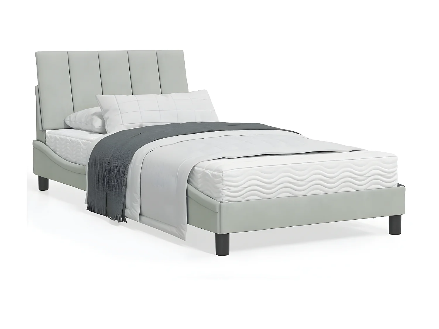 Lit avec matelas gris clair 100x200 velours