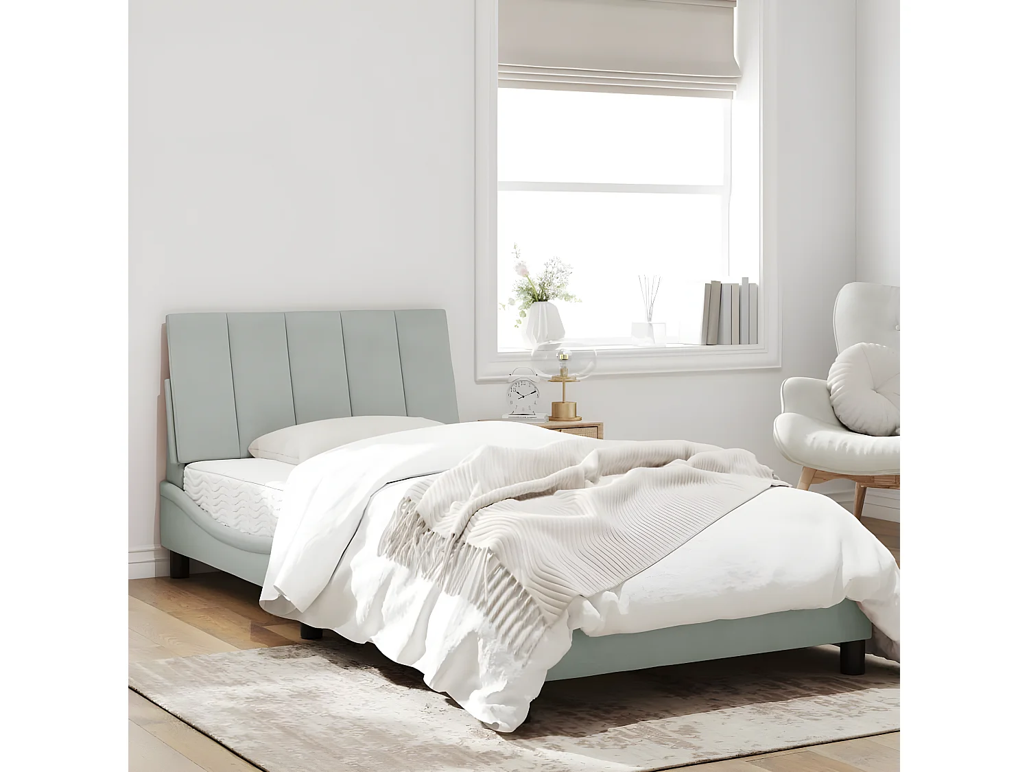 Lit avec matelas gris clair 100x200 velours