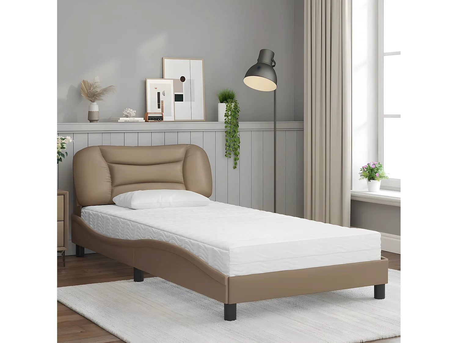 Lit avec matelas cappuccino 100x200 similicuir