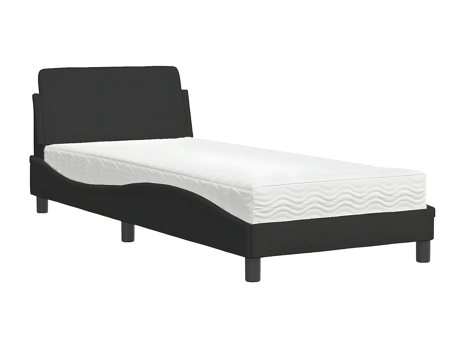 Lit avec matelas noir 90x200 velours