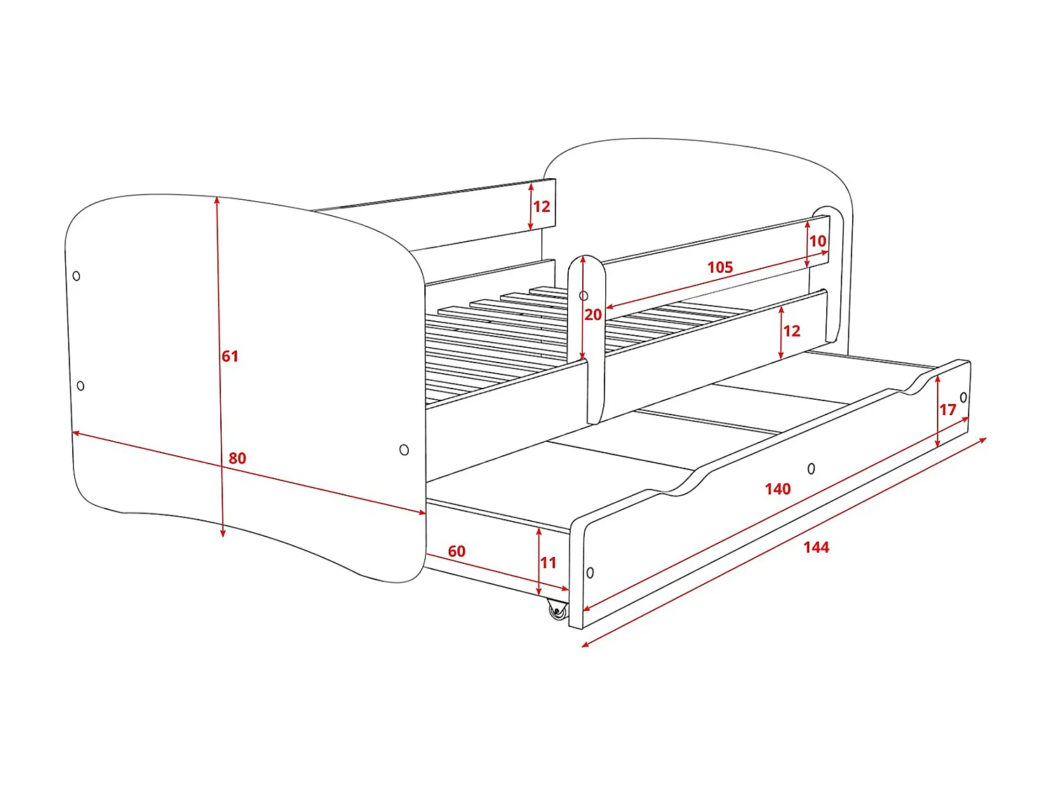 Lit enfant rose petit éléphant avec sommiers et barrière de sécurité amovible Drimy-Matelas mousse-70x140-Tiroirs Avec tiroir