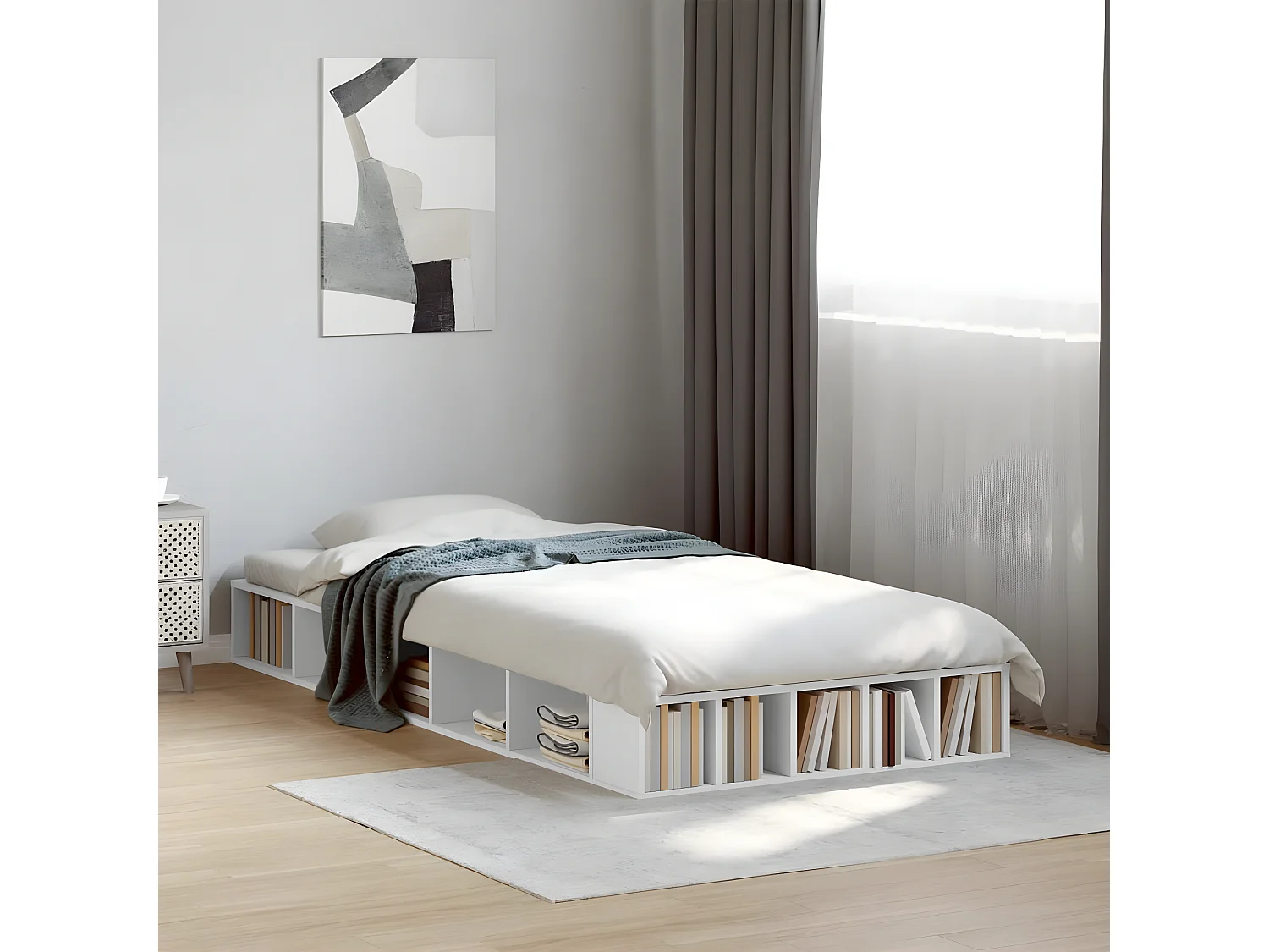 Cadre de lit blanc 90x200 bois d'ingénierie