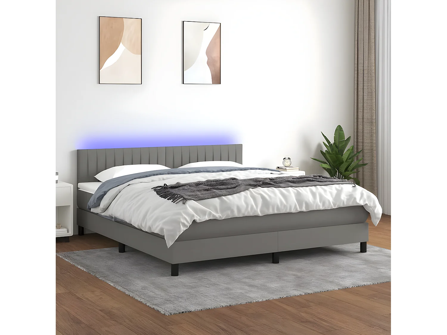 Sommier à lattes de lit et matelas et LED Gris foncé 180x200