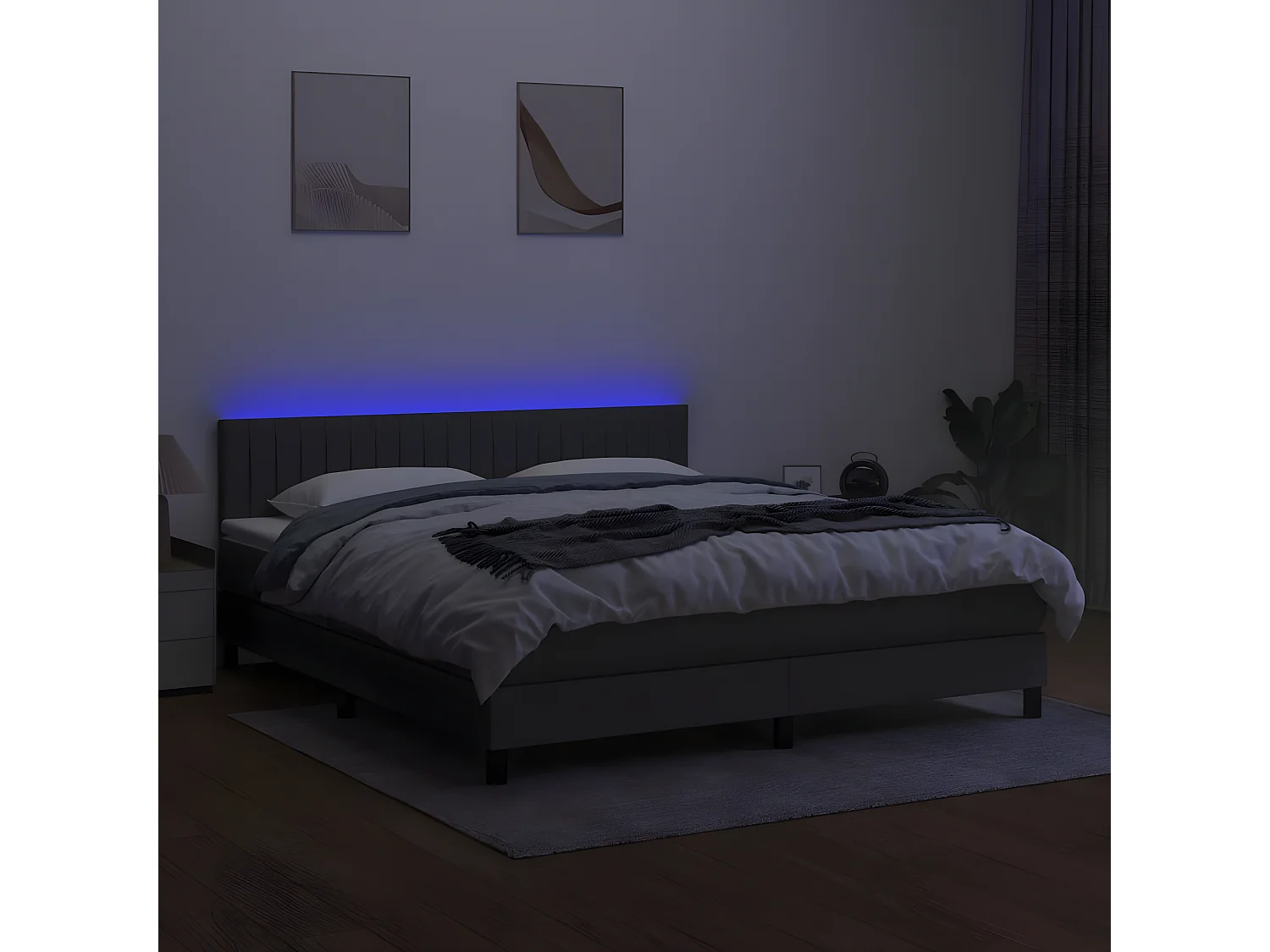 Sommier à lattes de lit et matelas et LED Gris foncé 180x200