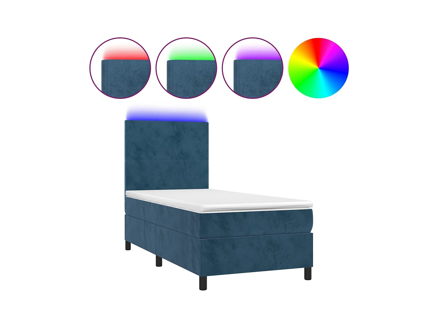 Sommier à lattes de lit avec matelas et LED Bleu foncé 90x200