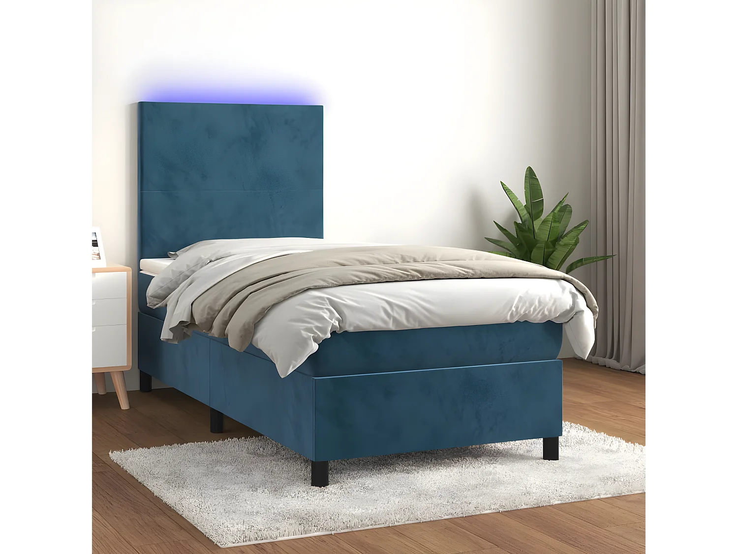 Sommier à lattes de lit avec matelas et LED Bleu foncé 90x200