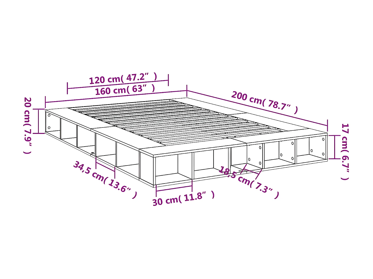 Cadre de lit noir 160x200 bois d'ingénierie