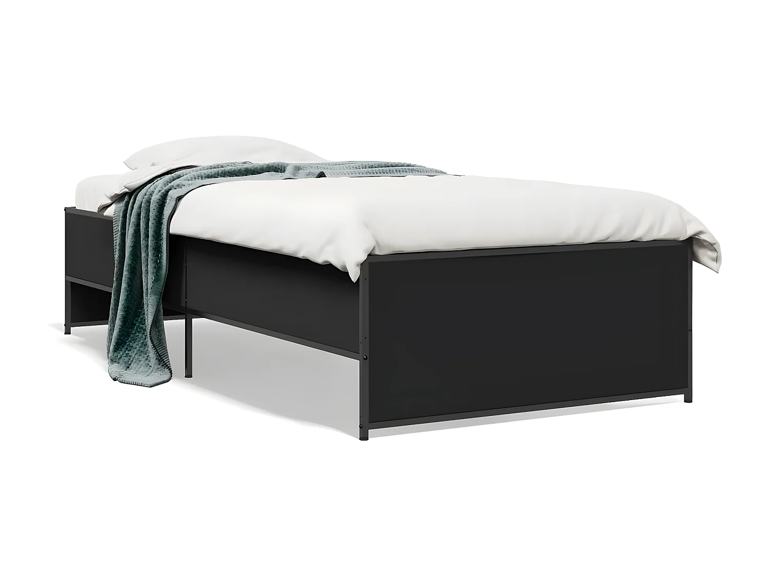 Cadre de lit noir 90x200 bois d'ingénierie et métal