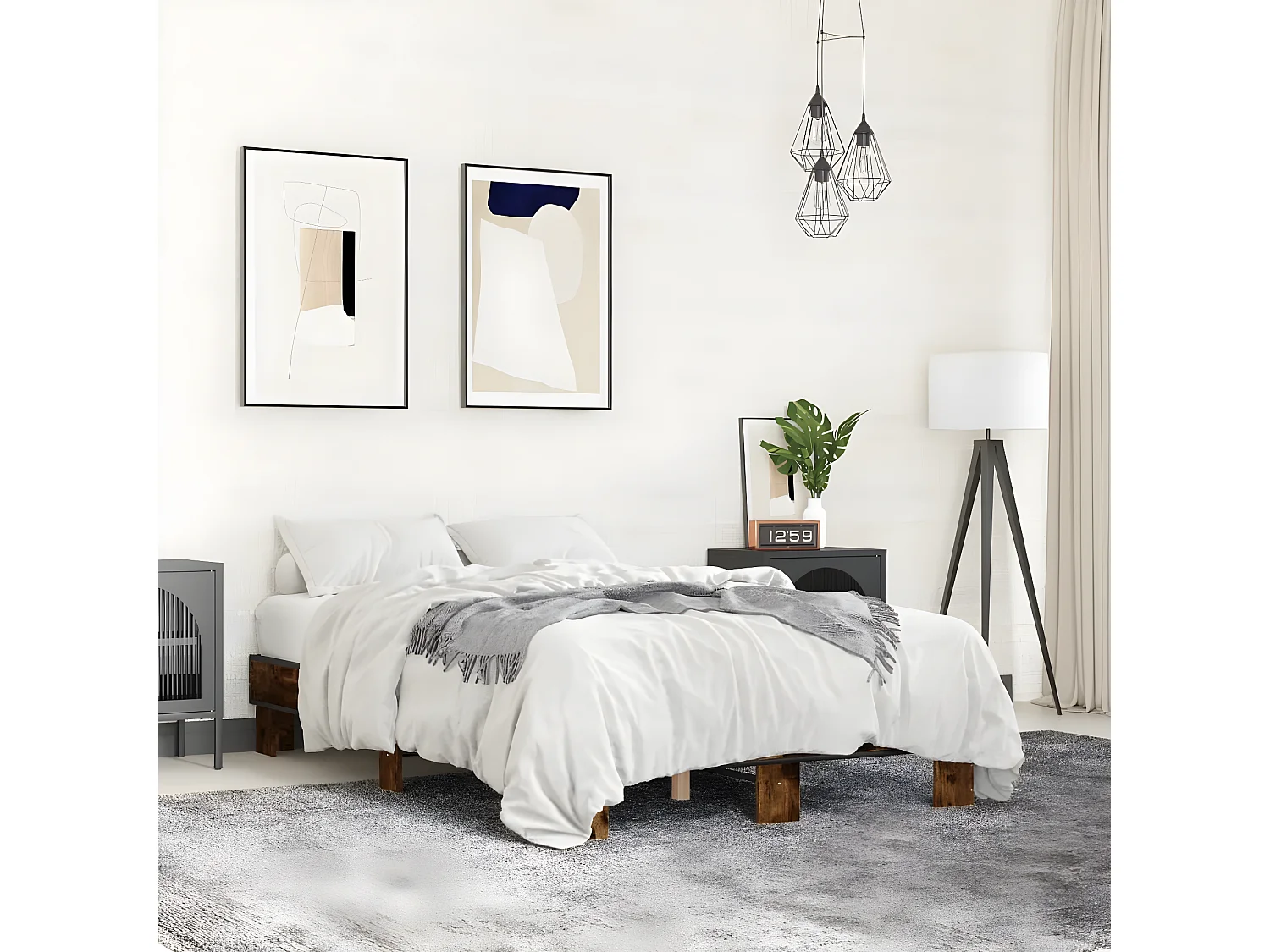 Cadre de lit chêne fumé 140x200 bois d'ingénierie et métal