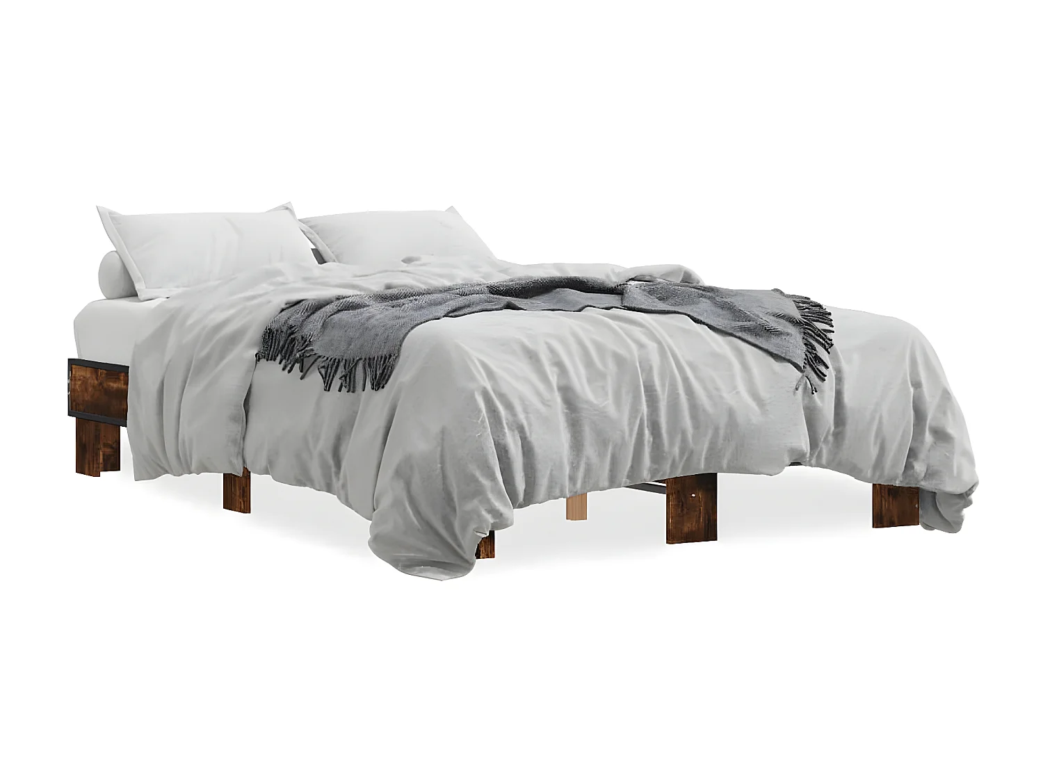 Cadre de lit chêne fumé 140x200 bois d'ingénierie et métal