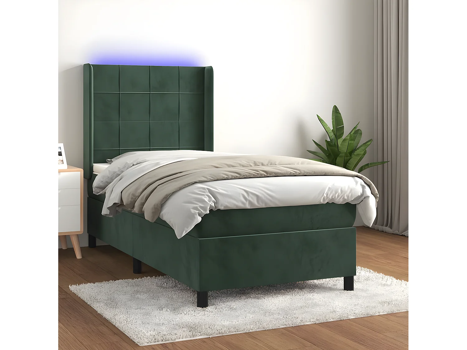 Sommier à lattes de lit matelas et LED Vert foncé 100x200