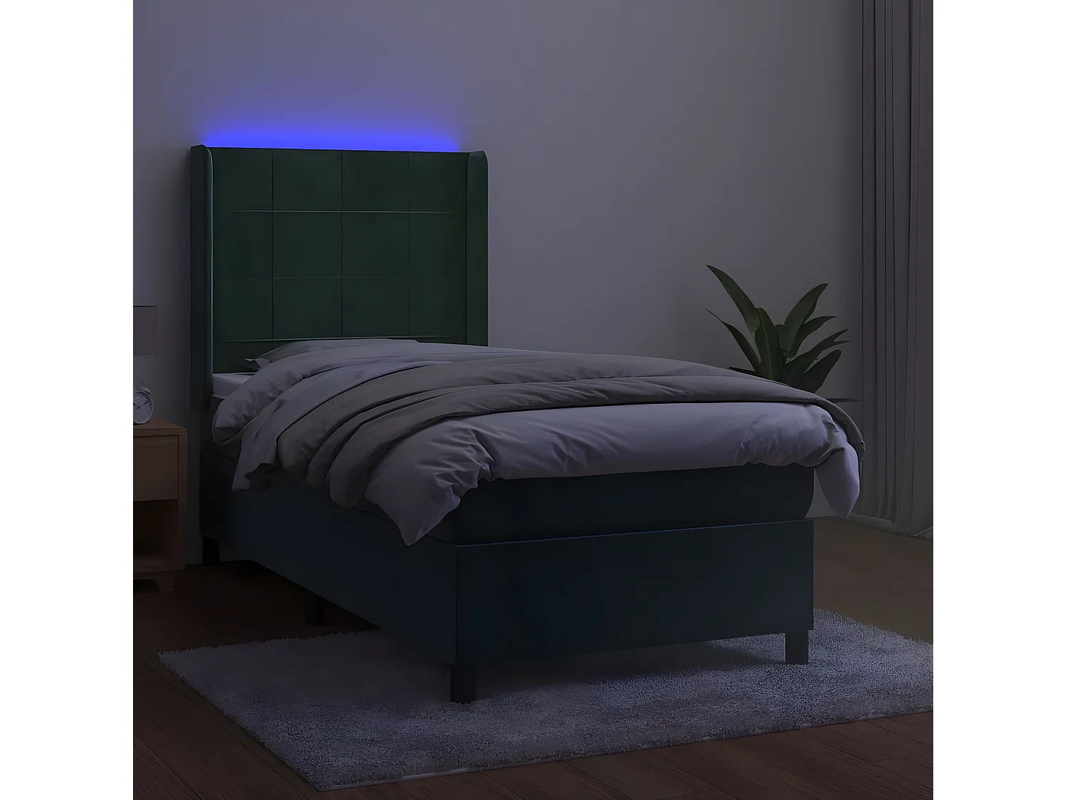 Sommier à lattes de lit matelas et LED Vert foncé 100x200