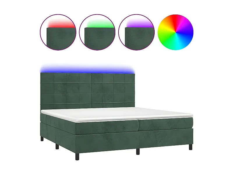 Sommier à lattes de lit matelas et LED Vert foncé 200x200