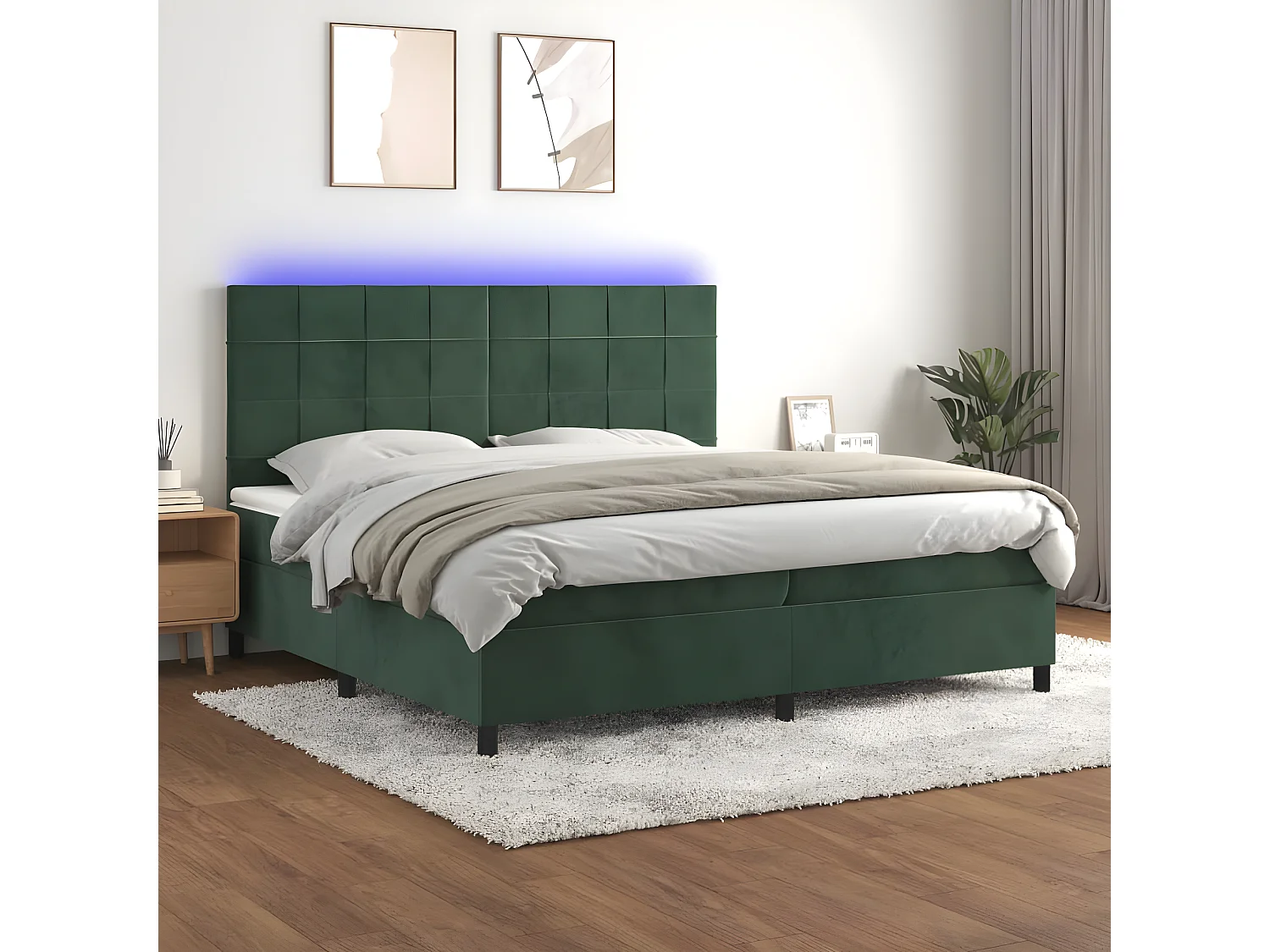 Sommier à lattes de lit matelas et LED Vert foncé 200x200