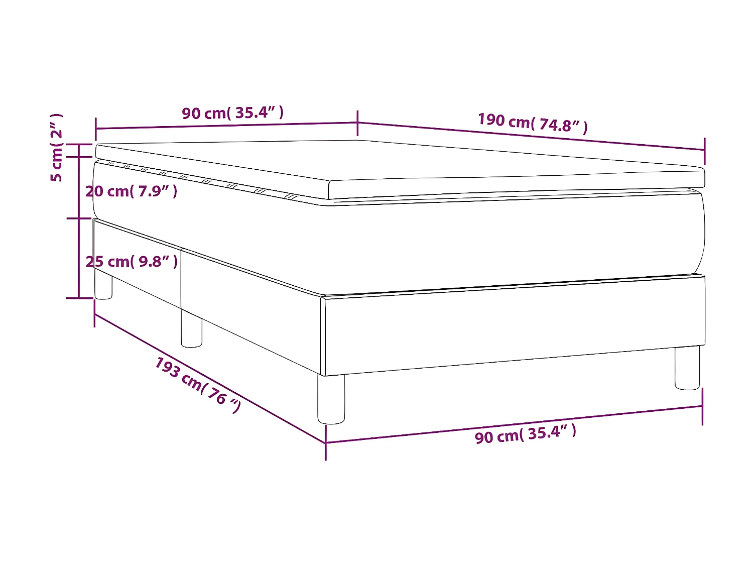 Sommier à lattes de lit avec matelas Blanc 90x190 Similicuir