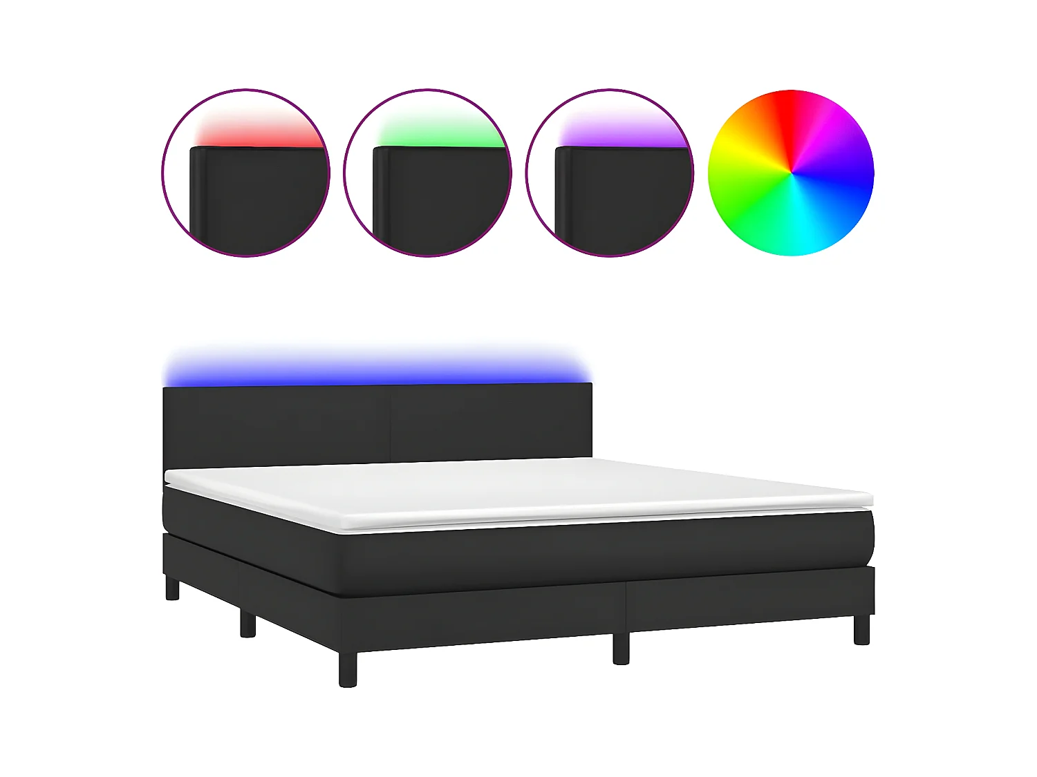 Sommier à lattes de lit avec matelas et LED Noir 180x200